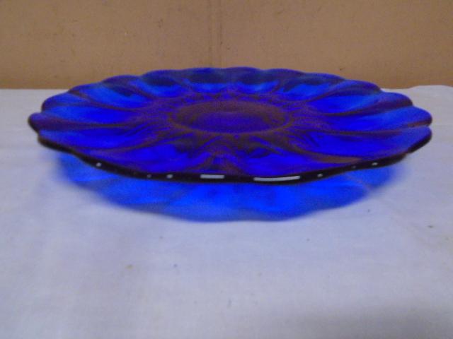 Vintage Cobalt Glass Pedestal Deviled Egg Plate