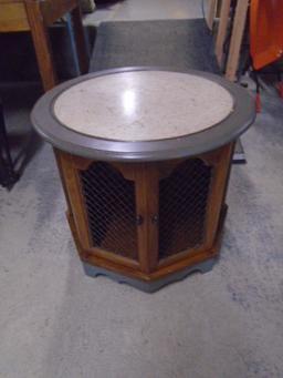 Round Storage End Table w/ Marble Look Top