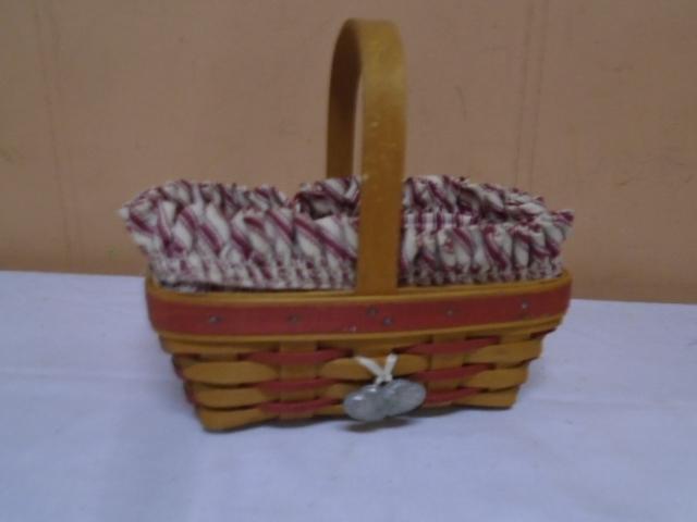 1998 Longaberger Sweet Heart Sweet Treat Basket w/ Liner & Protector