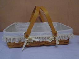 1993 Longaberger Gathering Basket w/ Muslin Lace Liner & Protector