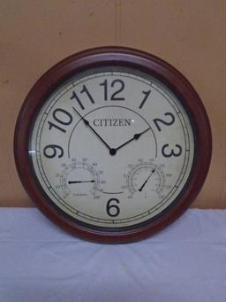 Large Round Citizen Wall Clock w/ Thermometer & Barometer