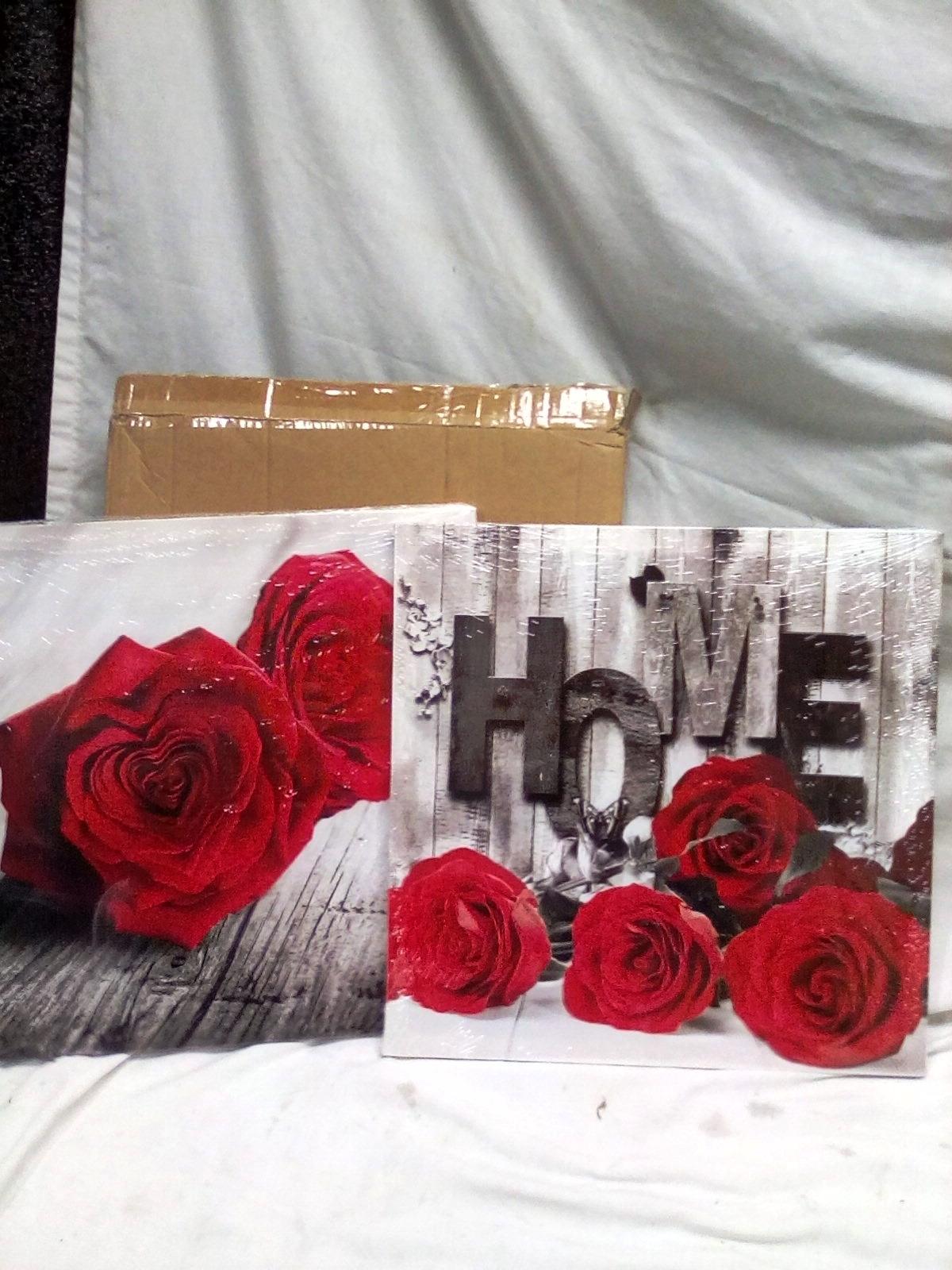 Pair of 15.5"x15.5" Canvas Red Rose Wall Art Pieces