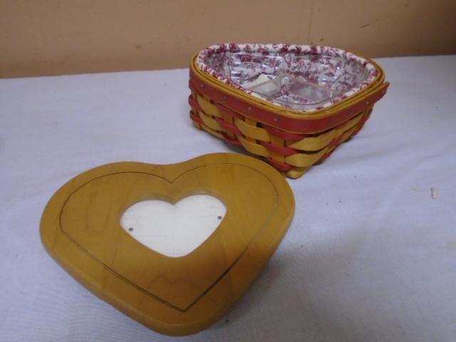 2000 Longaberger Little Love Baske w/Liner-Protector and Lid