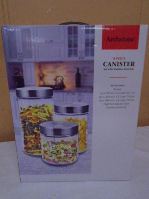 Archstone 6 Pc. Glass Canister Set w/Stainless Steel Lids