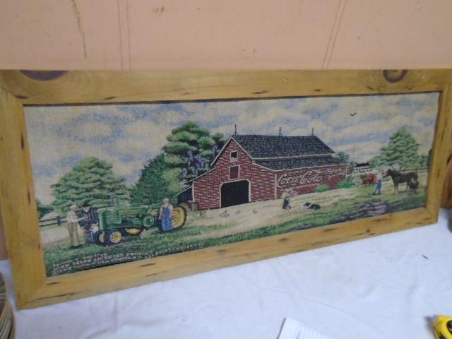 Framed John Deere/Coca-Cola Tapestry Wall Art