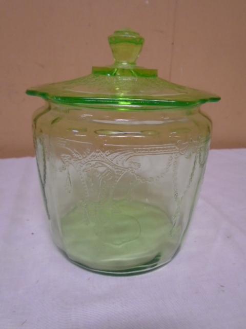 Green Depression Glass Cookie Jar