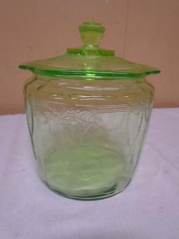 Green Depression Glass Cookie Jar