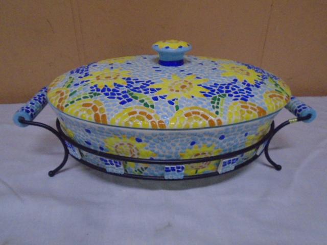 Like New Temptations Mosaic Sunflower 1.5 Qt Casserole