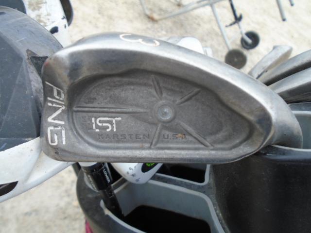 Set of Ping Irons in Golf Bag w/Taylor Made Driver on Pull Cart