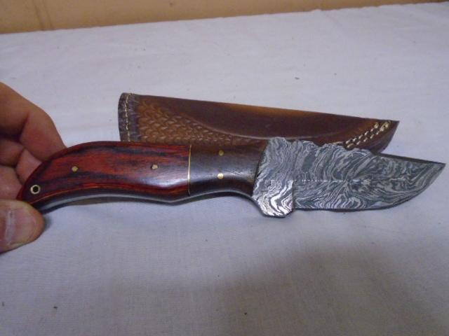 Custom Hanmade Damascus Blade Knife w/Leather Sheath