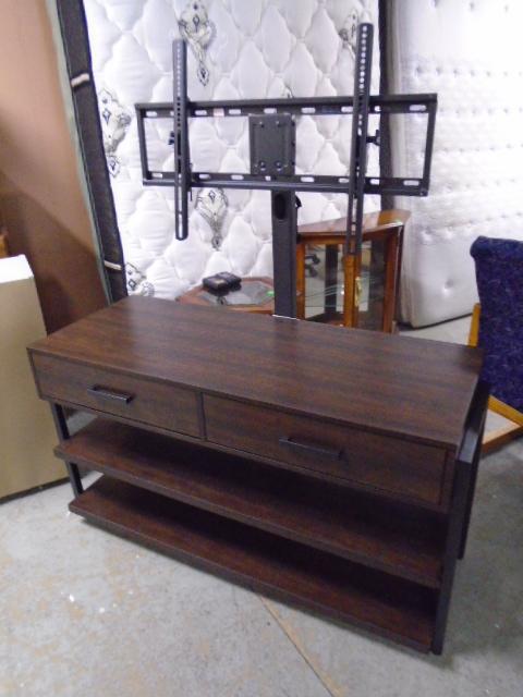 Wood & Metal Flat Panel TV Stand w/ 2 Drawers & 2 Shelves