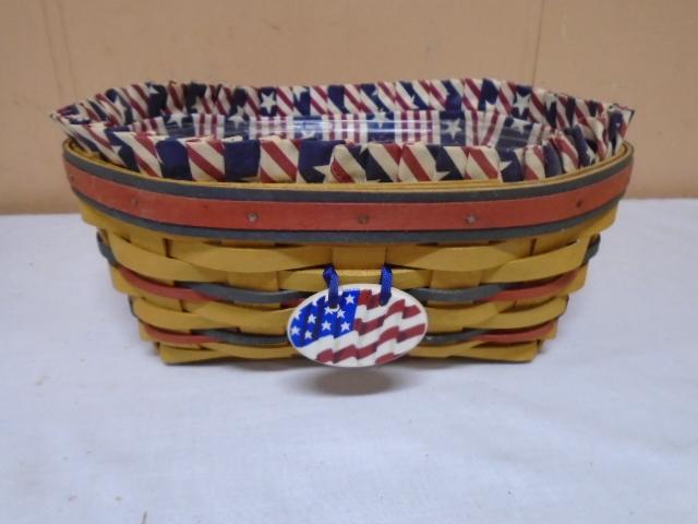 1999 Longaberger All American Blue Ribbon Bread Basket w/Liner and Protector