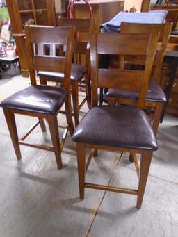 Set of 4 Solid Wood Leather Padded Seat Counter Height Stools