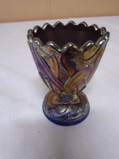 Blue Iridescent Carnival Glass Cup