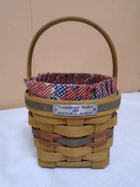 1989 Longaberger Inaugeral Basket w/ Liner & Protector