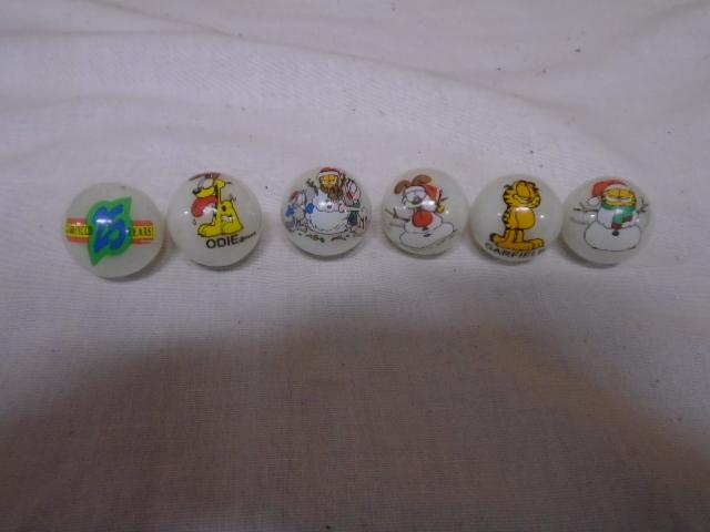 Group of 6 Glass Garfield & Oddie Marbles