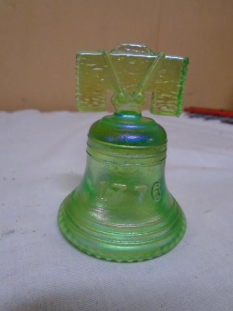 Joe St Clair Green Iridescent Glass Liberty Bell