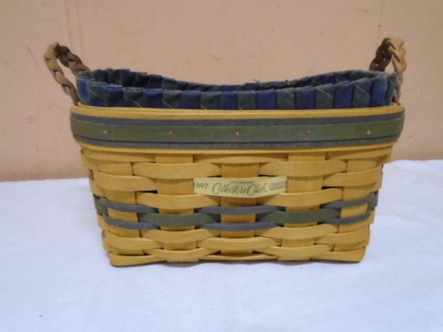 1997 Longaberger  Collector's Club Charter Member Basket w/ Liner & Protector