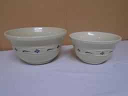 (2) Pc  Set of Longaberger Pottery Woven Traditions Heritage Blue Mixing Bowls