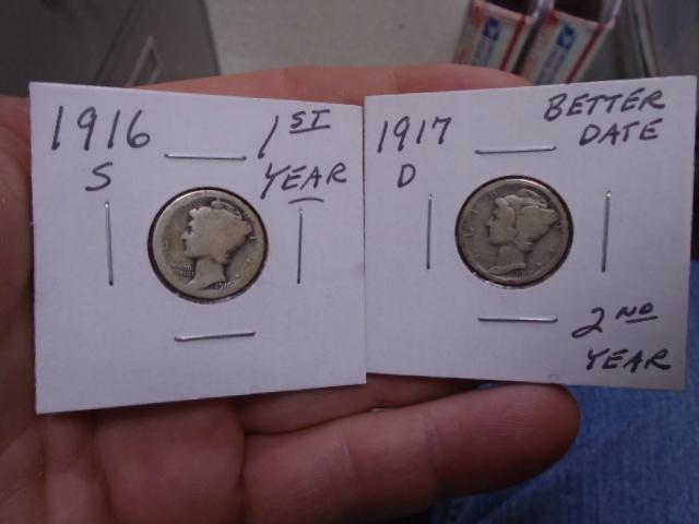 1916 S-Mint and 1917 D-Mint Mercury Dimes