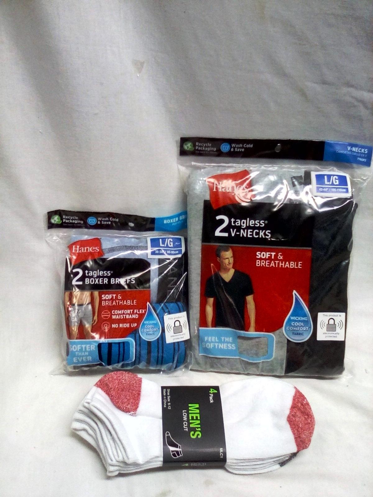 LARGE BOXER BRIEFS & V NECK SHIRTS & LOW CUT SOCKS SIZE 6-12