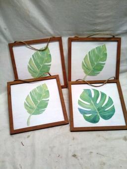 Qty. 4 Wood Frame 10"x10" Wall Art Paintings