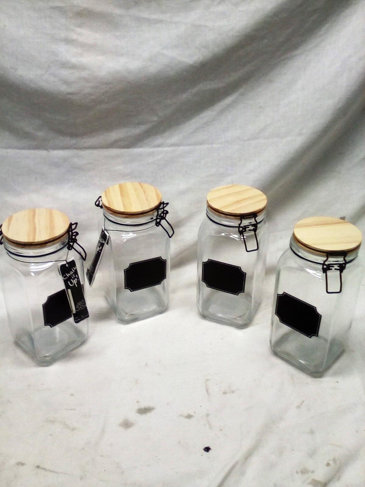 Qty. 4 Large 54 Oz Capacity Snap Wood Lid Canisters