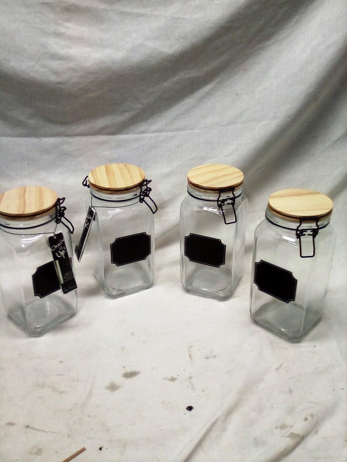 Qty. 4 Large 54 Oz Capacity Snap Wood Lid Canisters