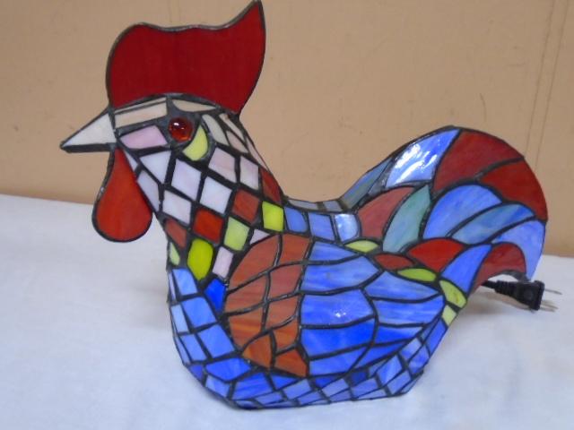 Beautiful Stained Glass Chicken Accent Lamp