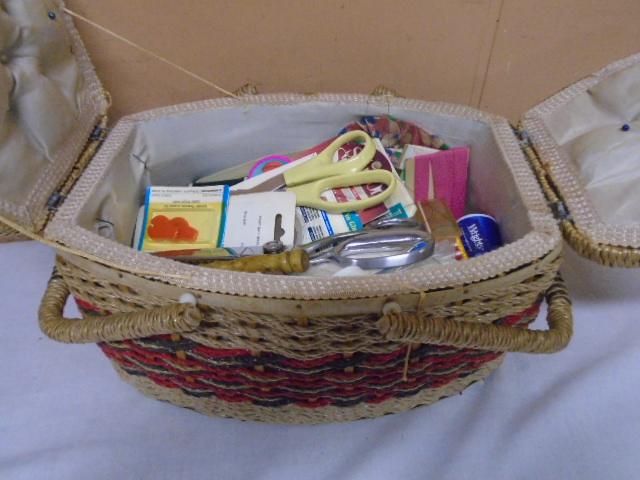 Vintage Sewing Basket Filled w/ Sewing Supplies