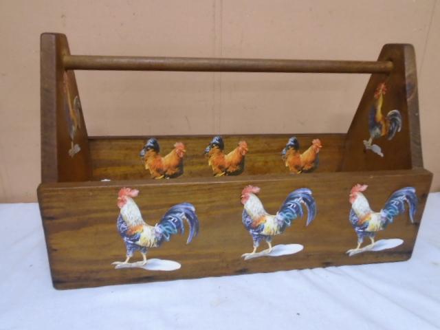 Wooden Tote Box w/ Chickens