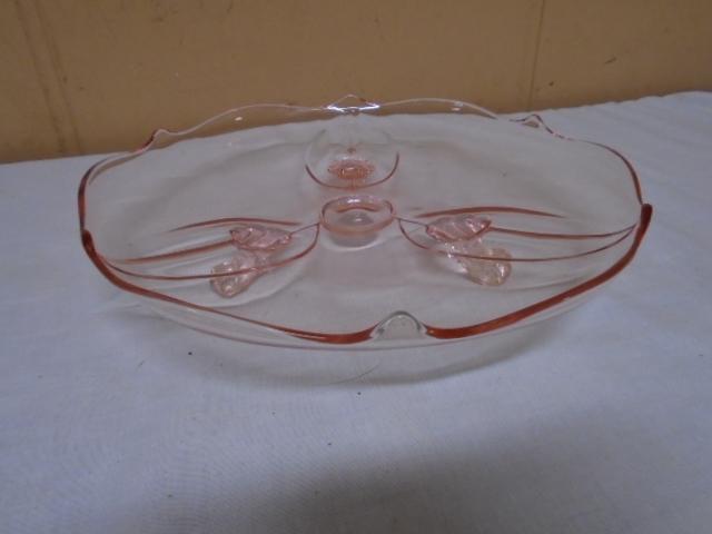 Lancaster Petal Pink 3 Footed Glass Cake Plate