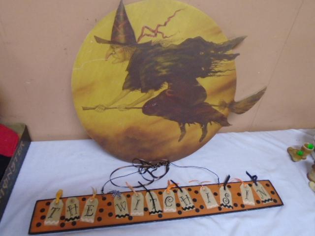 2pc Wooden Halloween Witch Décor