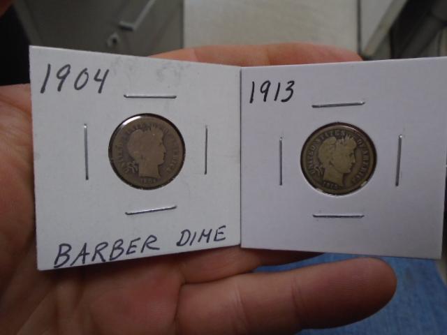 1904 and 1913 Barber Silver Dimes