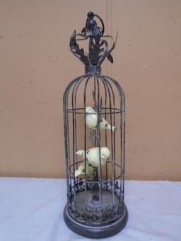 Metal Art Bird Cage w/ 3 Birds