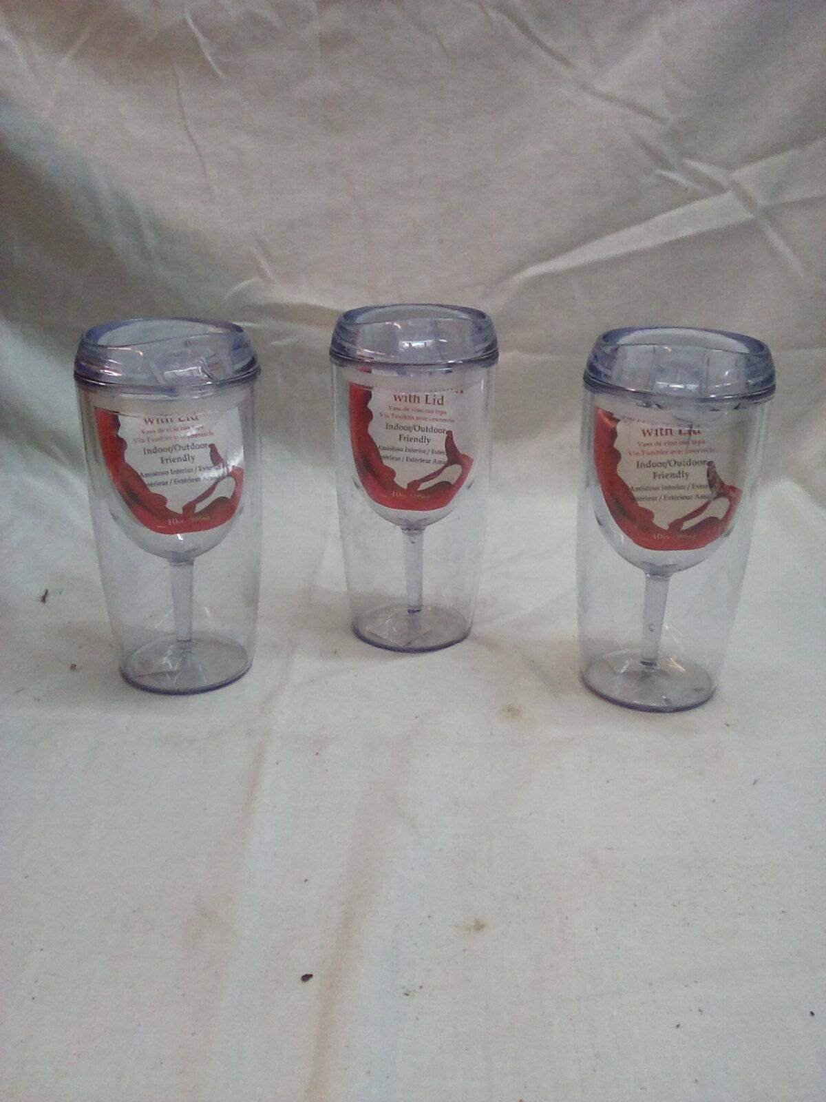 Qty: 3 10oz Plastic Wine Tumbler W/ Lid