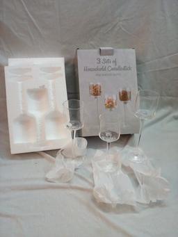 Qty: 3 High Quality Glass Household Candlesticks/Decor