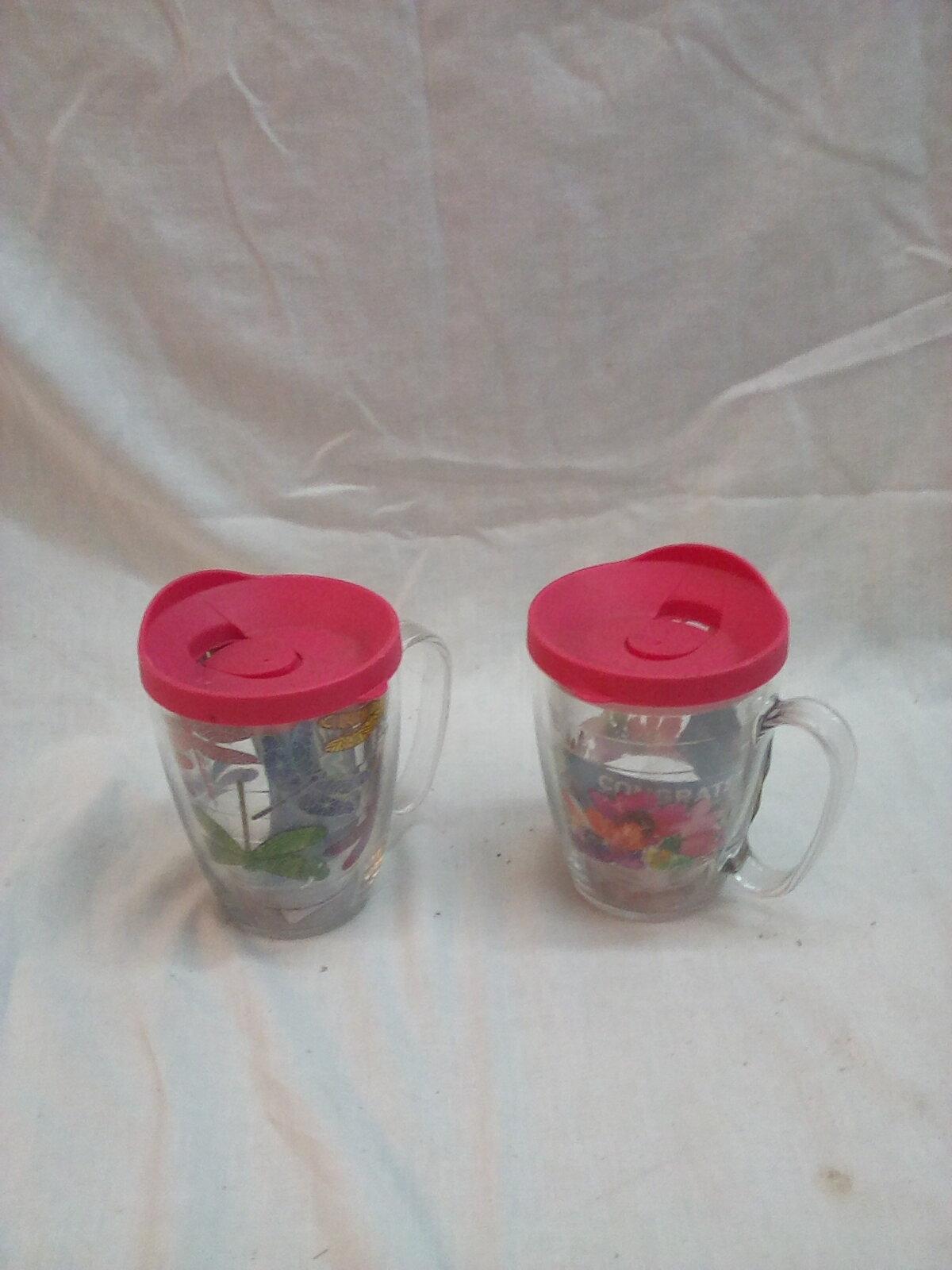 Qty: 2 Tervis “Mom” and Dragonfly Mugs W/ Handle and Lid