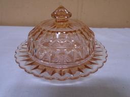 Pink Depression Glass Butter Dish