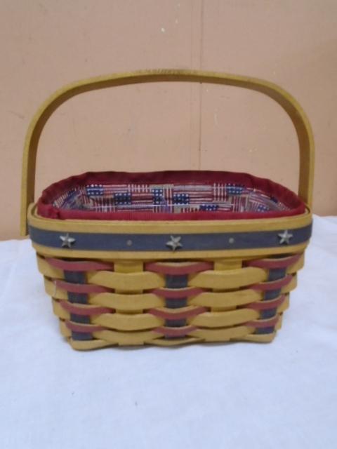 2004 Longaberger Proudly American Tea Basket w/ Liner & Protector