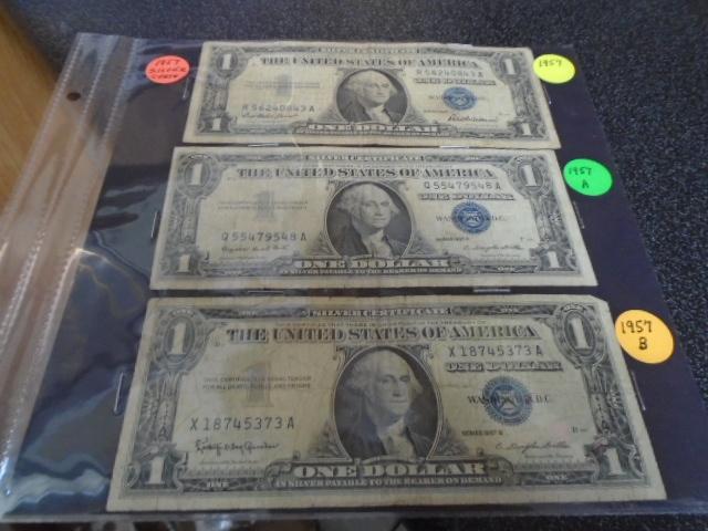 (3) 1957 1 Dollar Silver Certificates