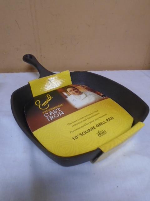 Brand New Emeril Pre-Seasoned Cast Iron 10" Square Grill Pan