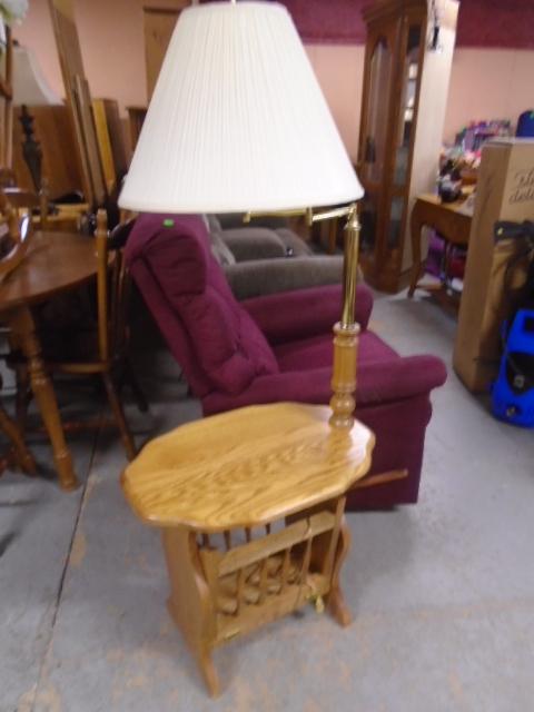 Beautiful Solid Oak Floor Table Lamp w/ Magazine Rack