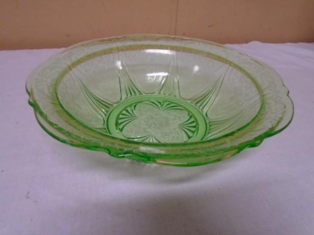 Green Depression Glass Serving Bowl