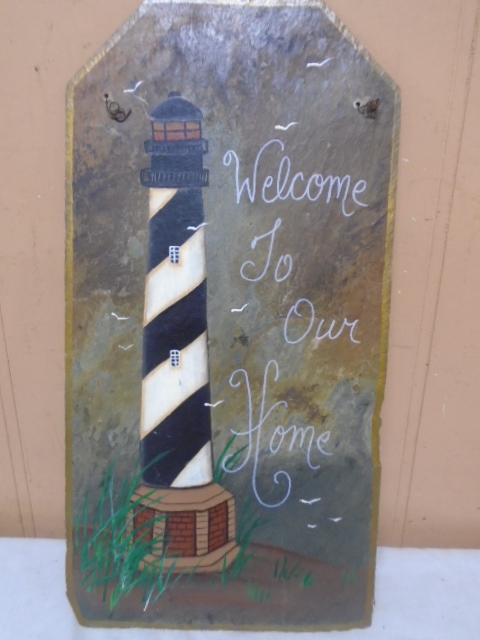 Slate Hand Painted Light House "Welcome To Our Home" Wall Décor