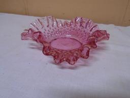 Vintage Cranberry Glass Fluted Hobnail Bowl