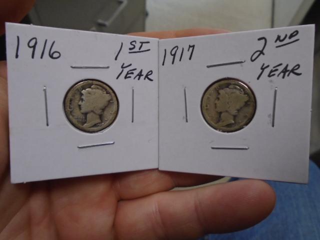 1916 and 1917 Silver Mercury Dimes