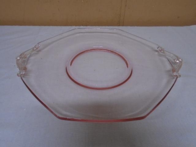 Pink Depression Glass Double Handled Serving Plate