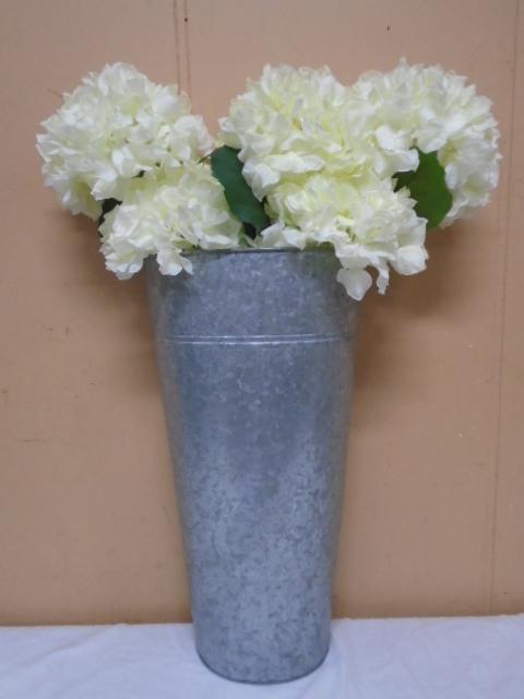 Large Galvinized Metal Flat Back Wall Vase w/ Flowers
