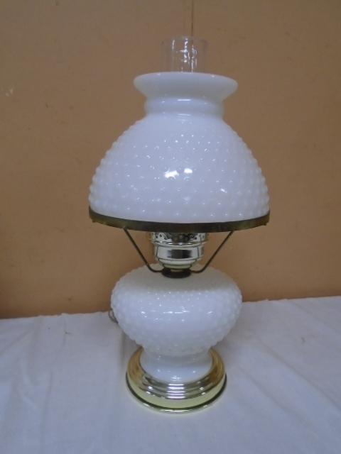 Vintage Milkglass Hobnail Electric Huricane Lamp